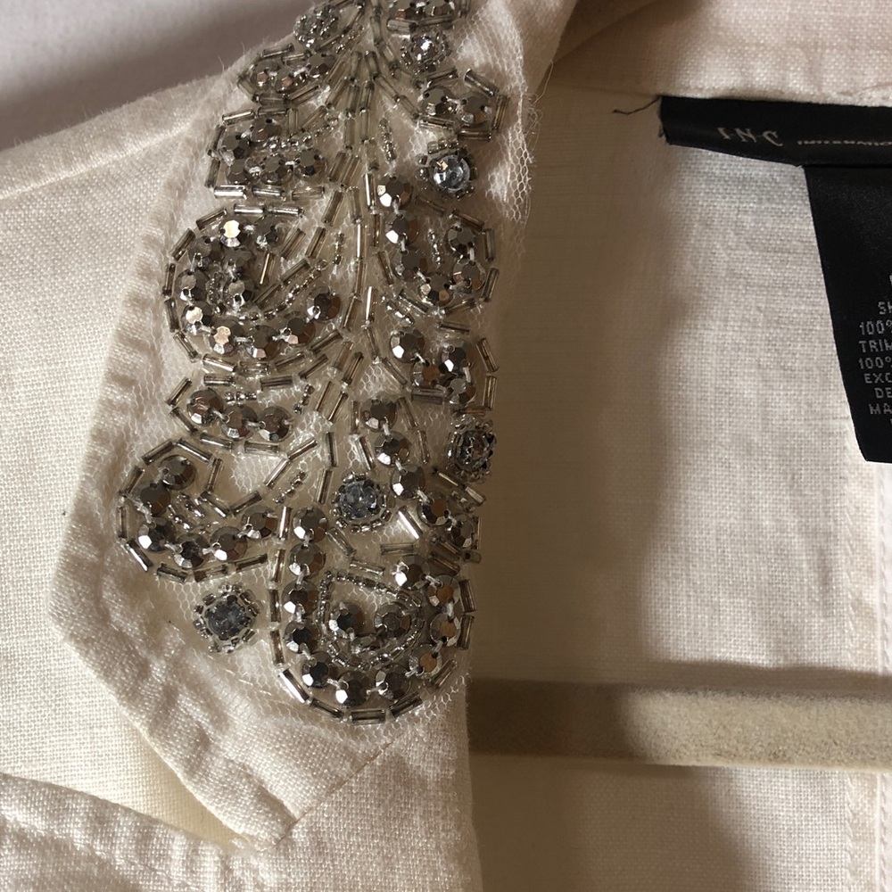 INC International Concepts Cream Embellished Jacket, Size L - Picture 3 of 9